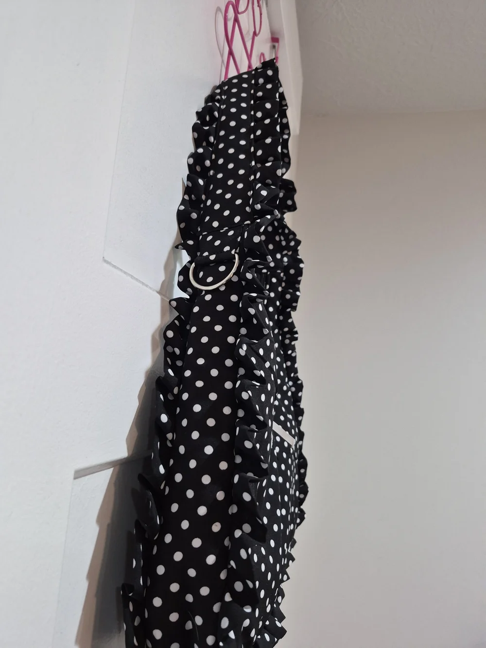 Polka Dot Ruffle Shoulder Bag in Black & White